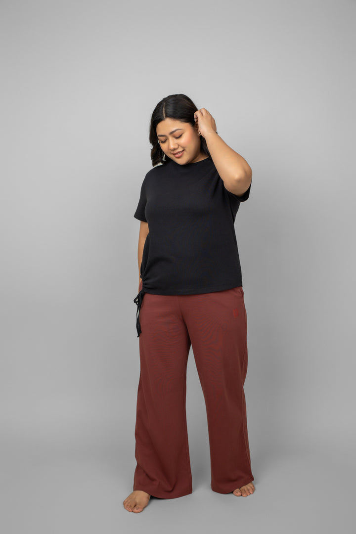 Ruby Essential Flared Loungers in a stylish, relaxed fit outfit.
