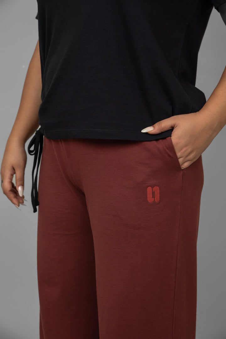 Ruby Essential Flared Loungers in stylish maroon color and comfortable fit.