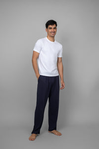 White men's lounger set featuring a comfortable t-shirt and pants.