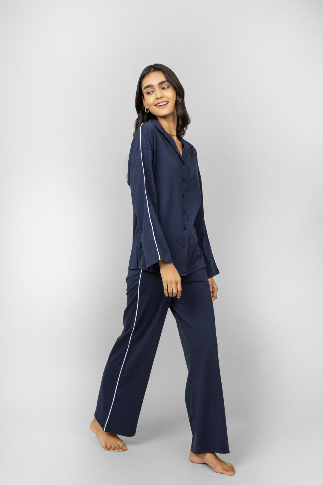 Navy Contrast Piping Pant