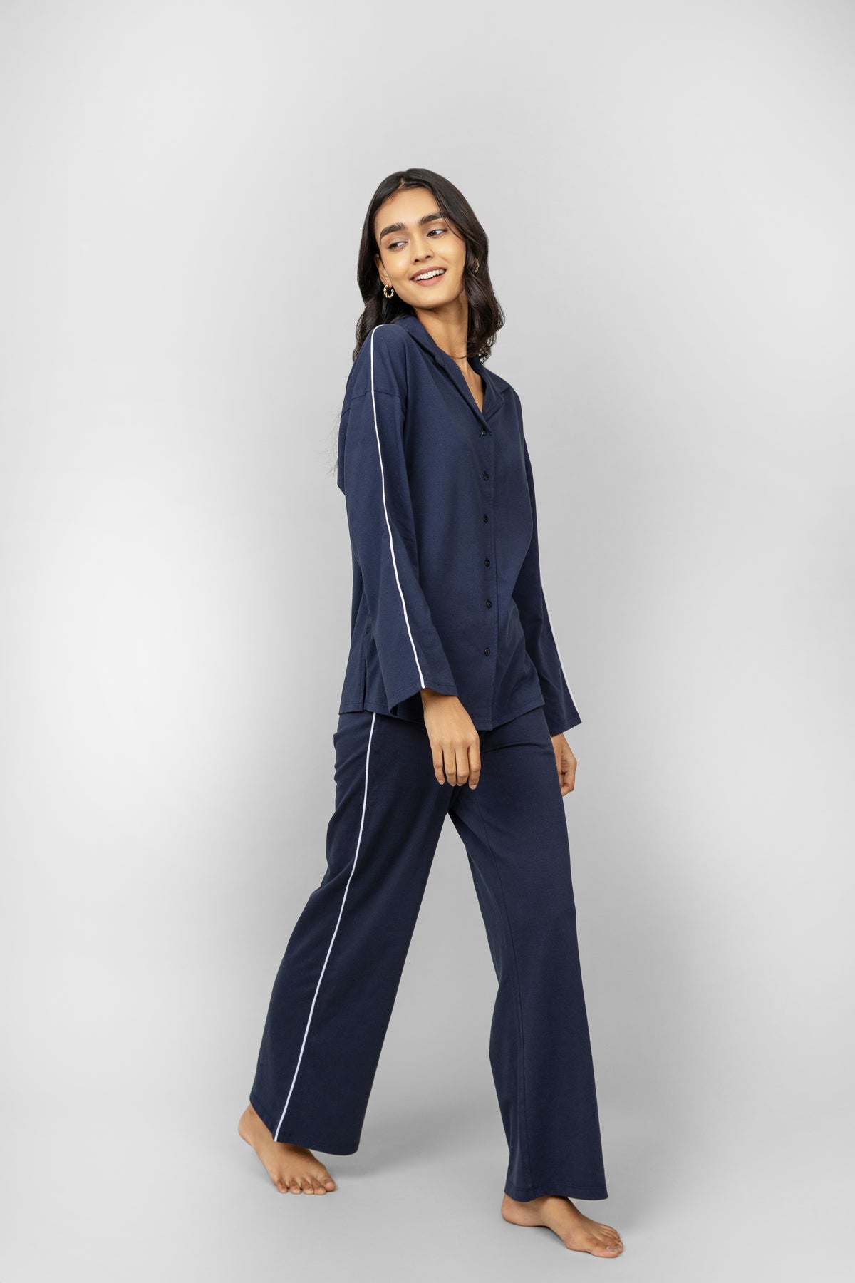 Navy Contrast Piping Pant