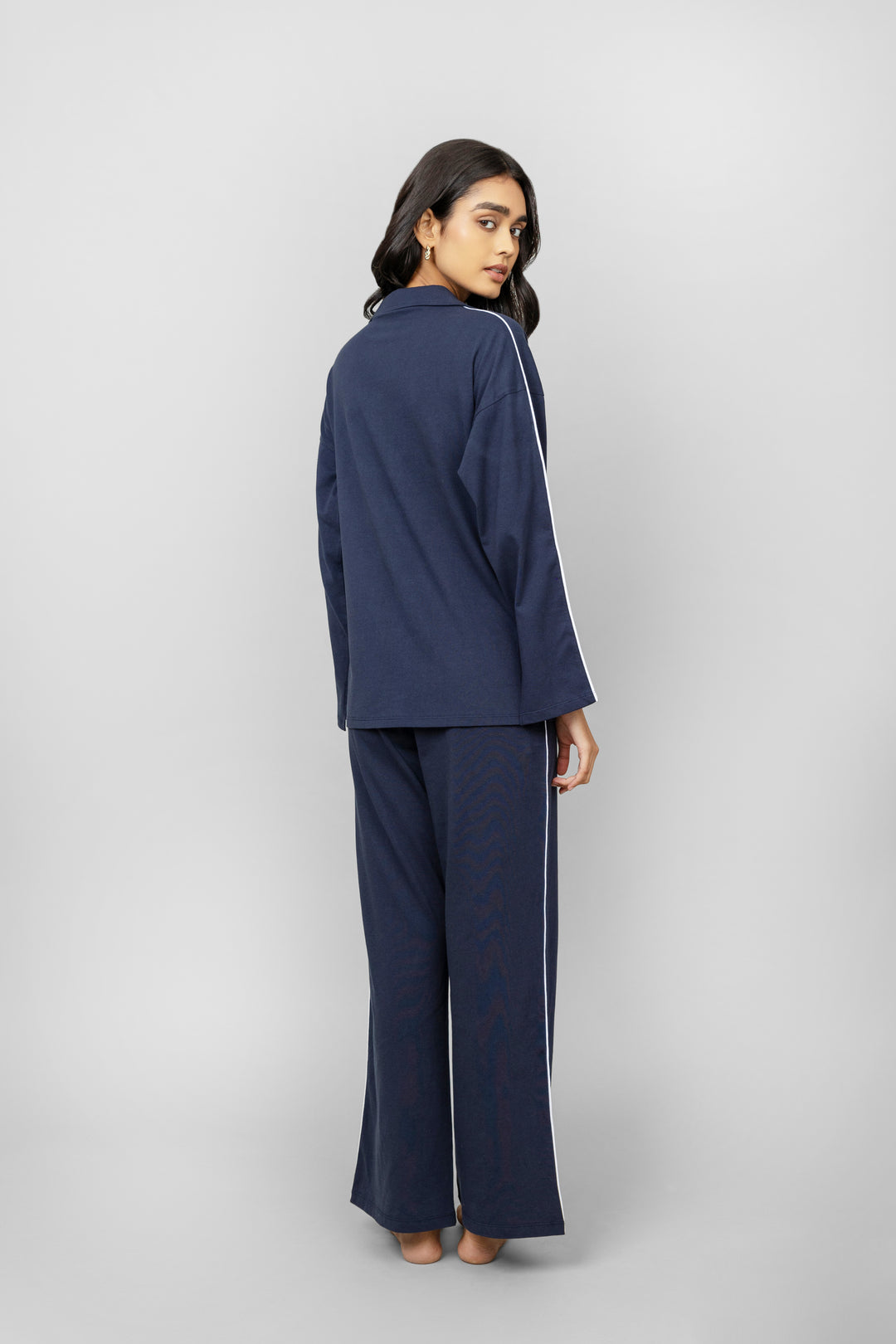 Navy Contrast Piping Pant