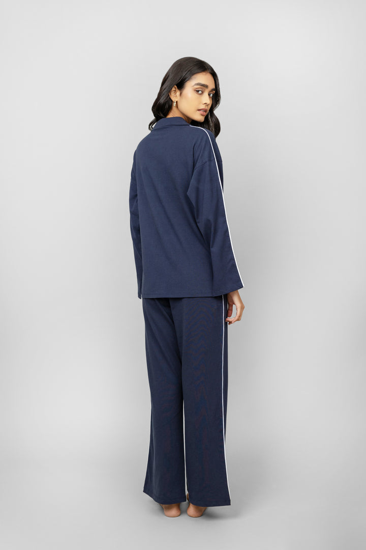 Navy Contrast Piping Pant