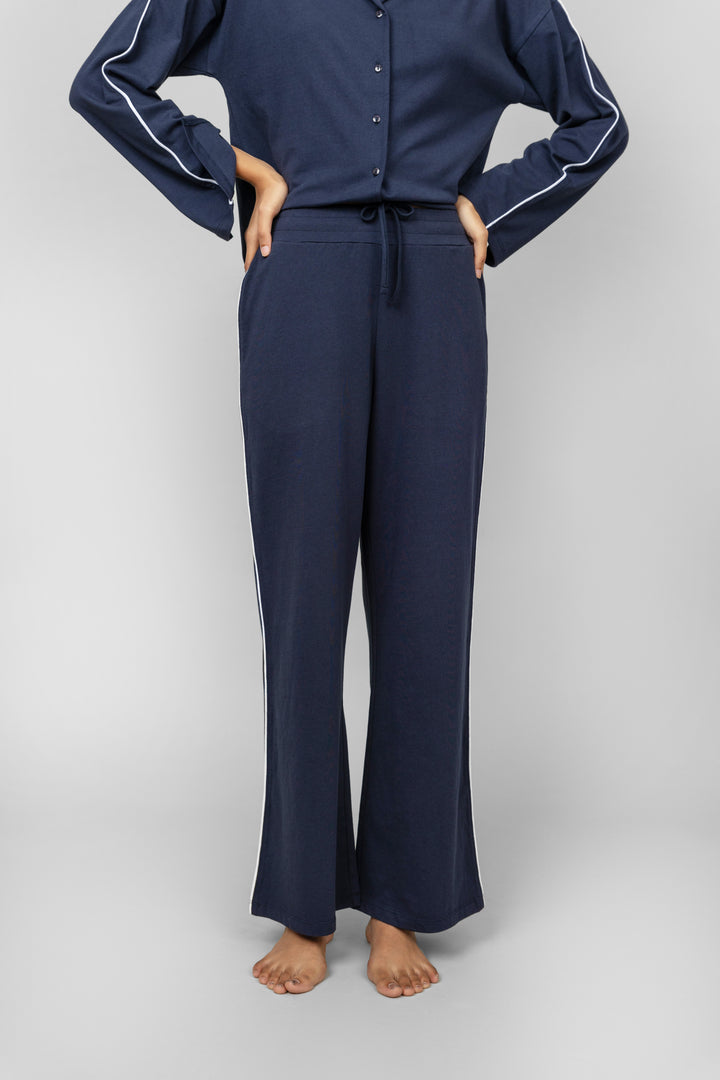 Navy Contrast Piping Pant