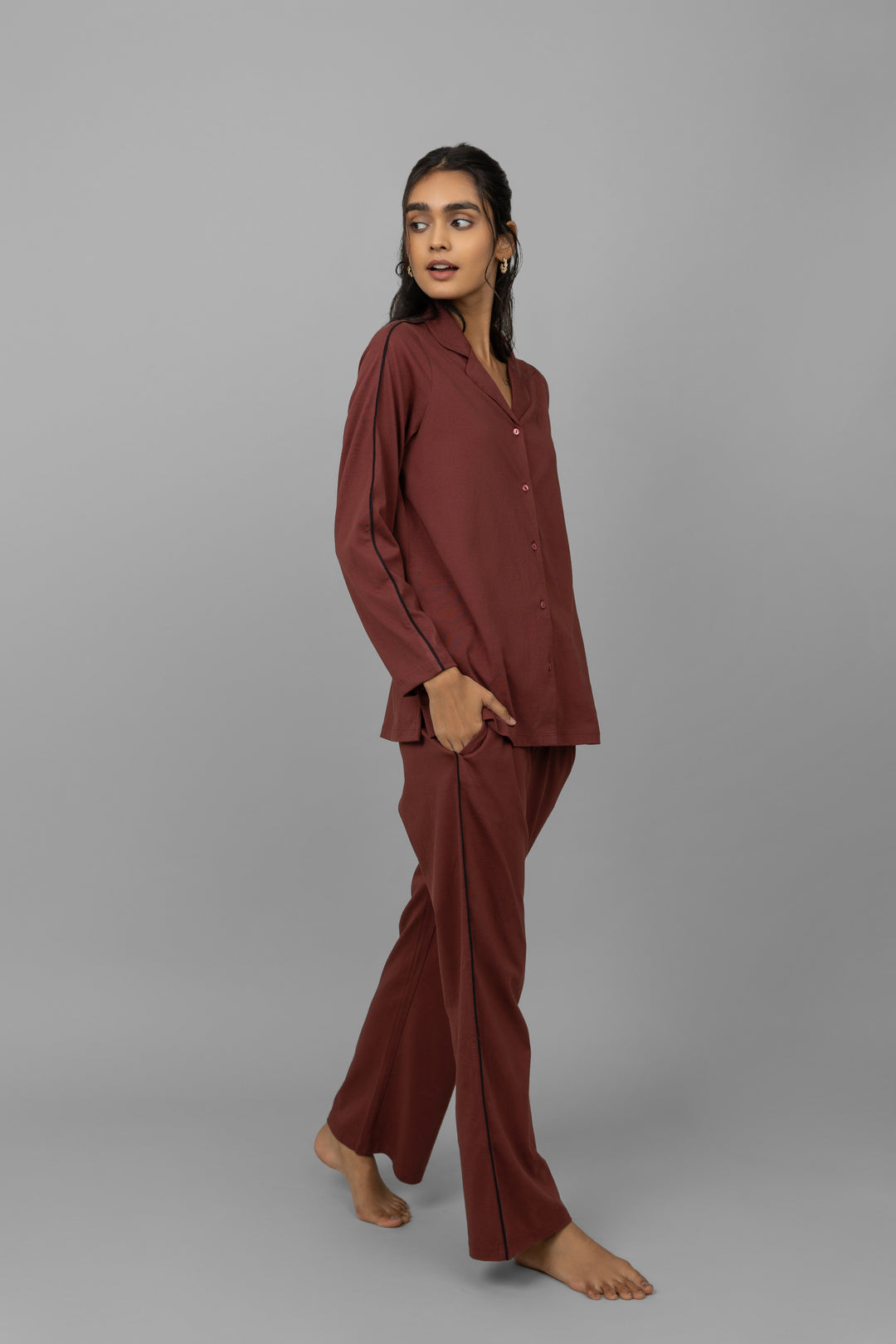 Ruby Maternity Button Down Piping Pajama Set