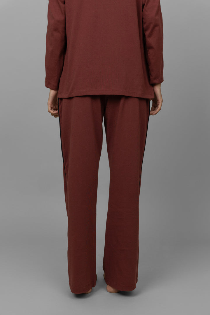 Ruby Contrast Piping Lounge Pants seen from the back, showcasing relaxed fit.