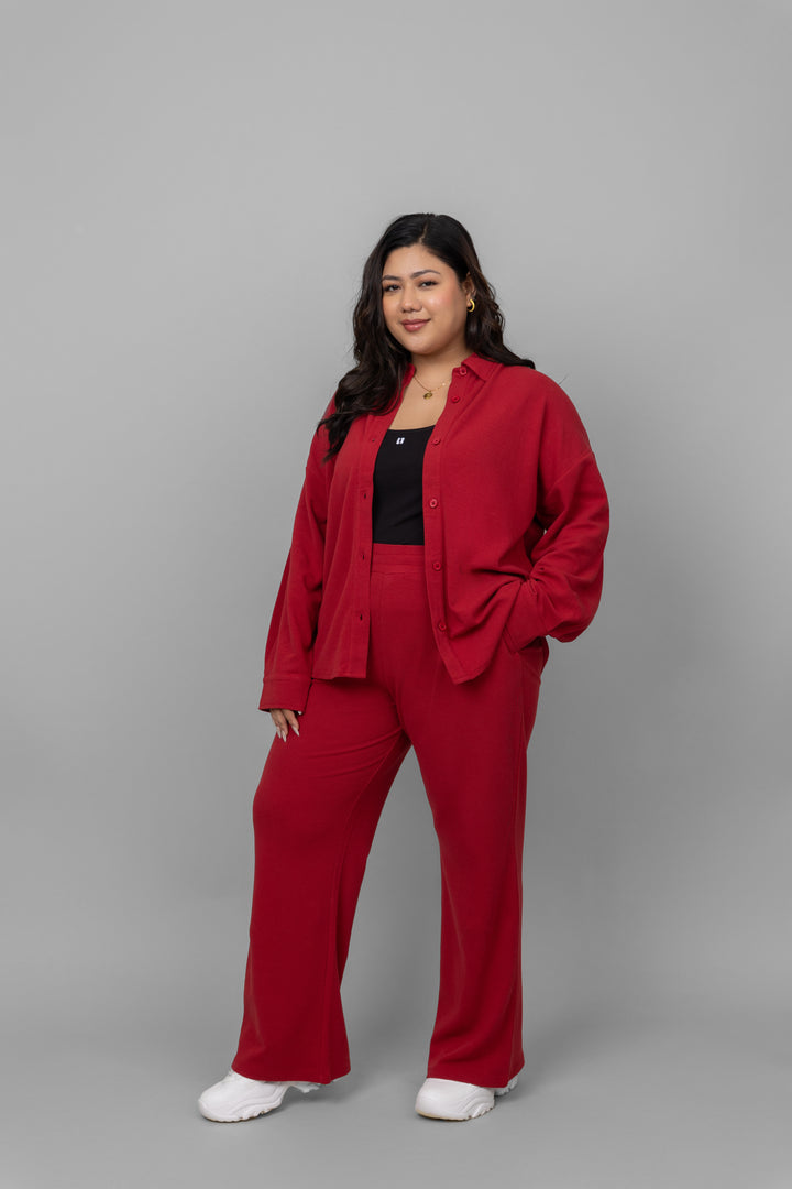 Red mini waffle pajama set for comfortable loungewear and stylish sleepwear.