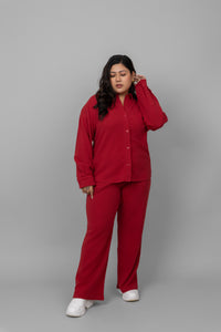 Red mini waffle pajama set for stylish sleepwear comfort.