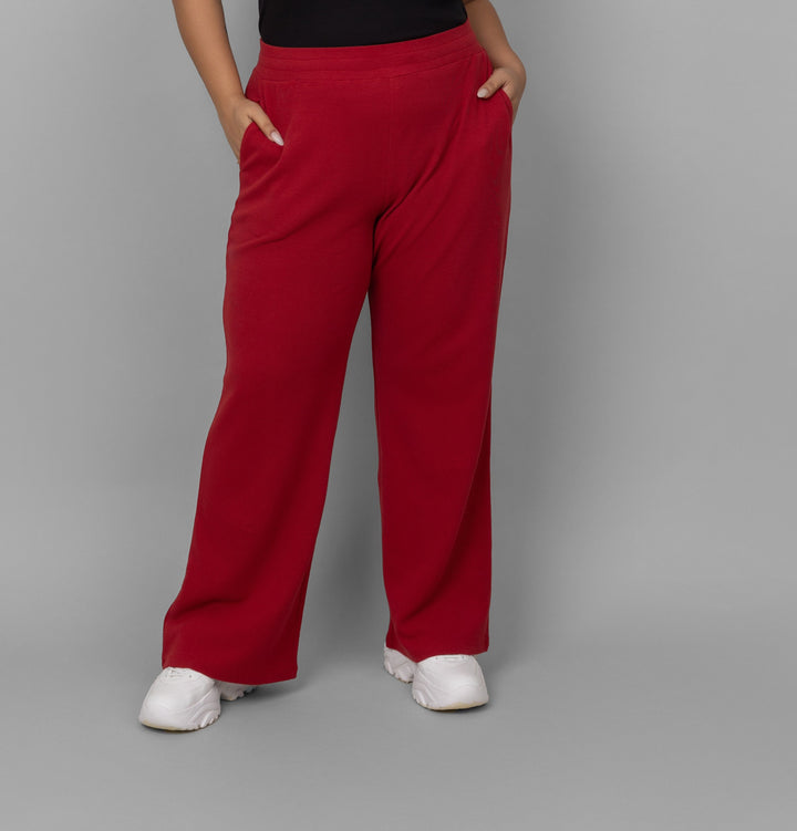 Red Mini Waffle MultiTask Pants with pockets for stylish comfort.