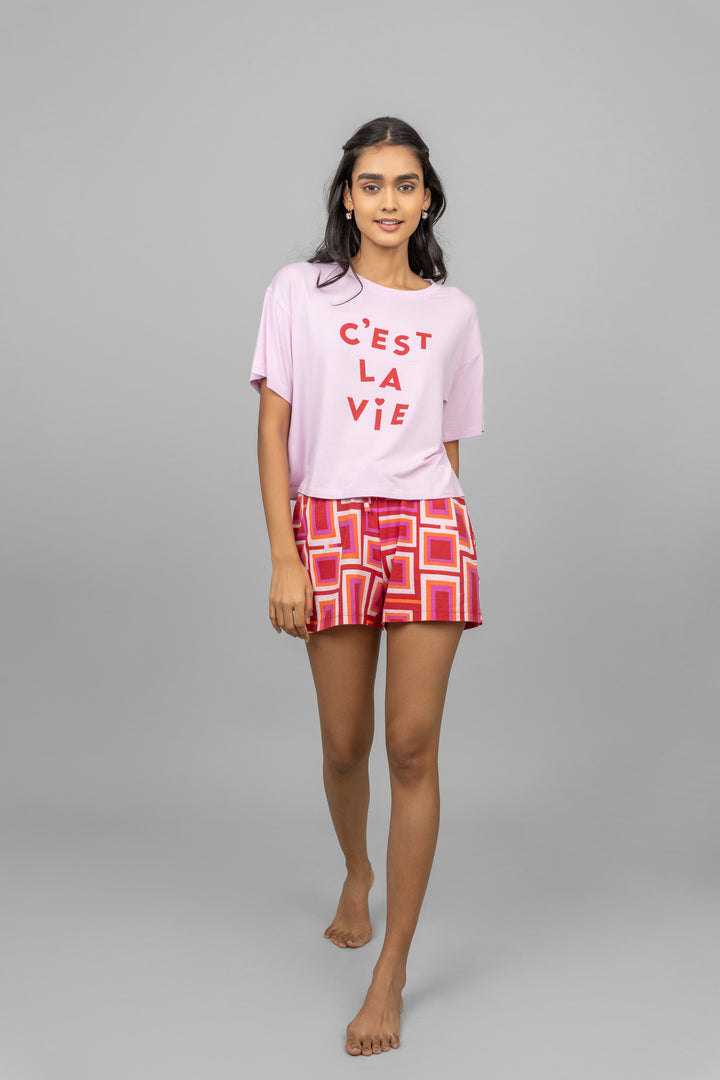 C'est La Vie Pink Shorts Set