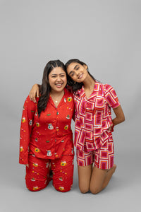 Red Zen Half Sleeve Button Down Shorts Set