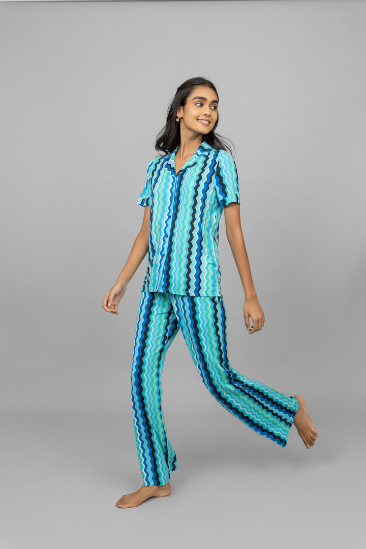 AquaWave Half Sleeve Button Down Pajama Set