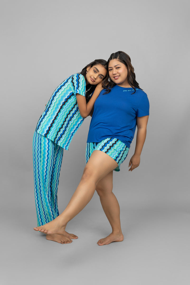 You Are Energy Pajama Set featuring stylish blue wave patterns.