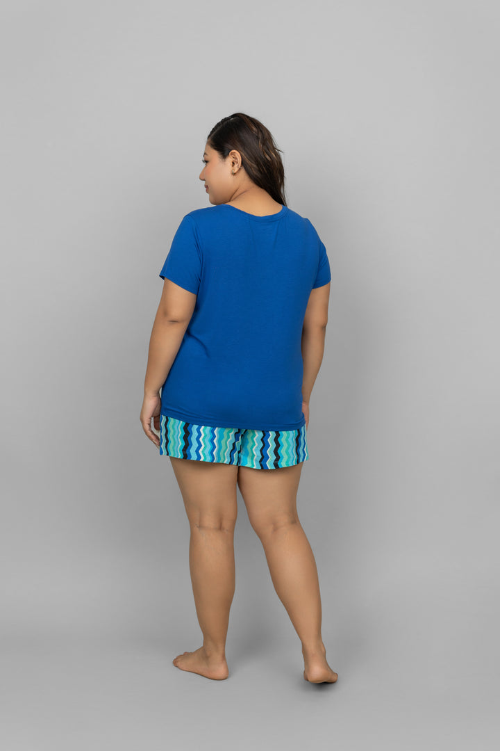 Back view of blue "You Are Energy" T-shirt for women.