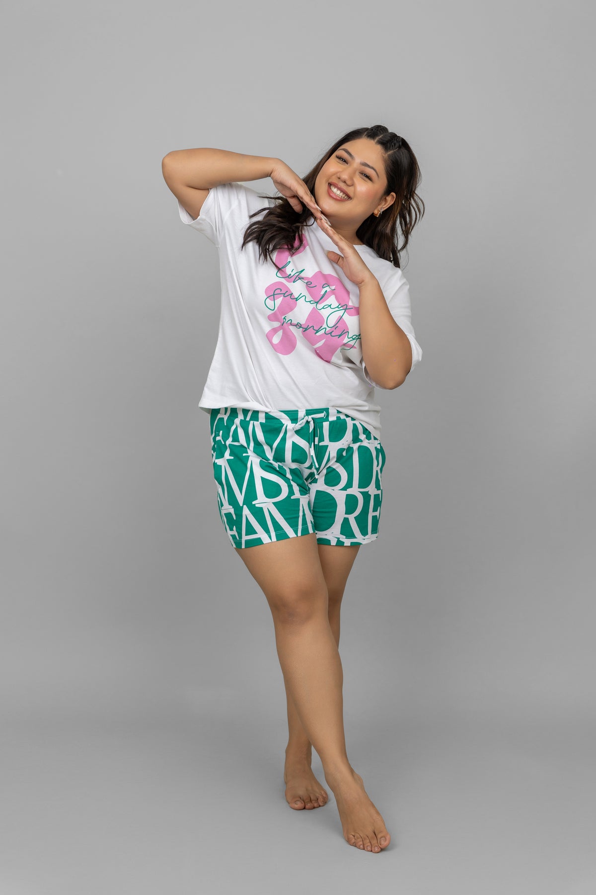 Dream Land Shorts Set featuring a model in stylish loungewear.