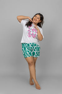 Dream Land Shorts Set featuring a model in stylish loungewear.