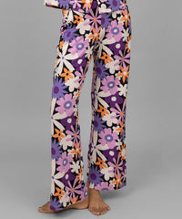 Colorful floral pajamas with a vibrant purple and orange design.