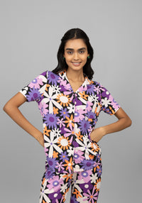 Floral half sleeves button down shorts set for stylish summer wear.