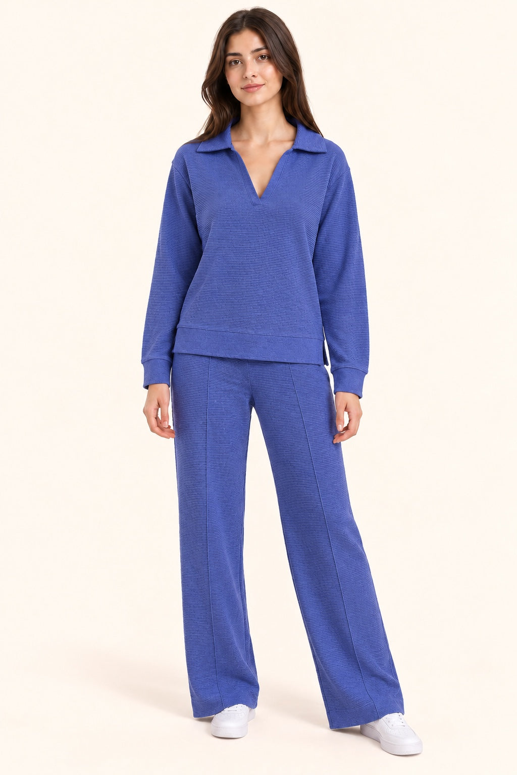Luminous Blue Ottoman Long-Sleeve Polo