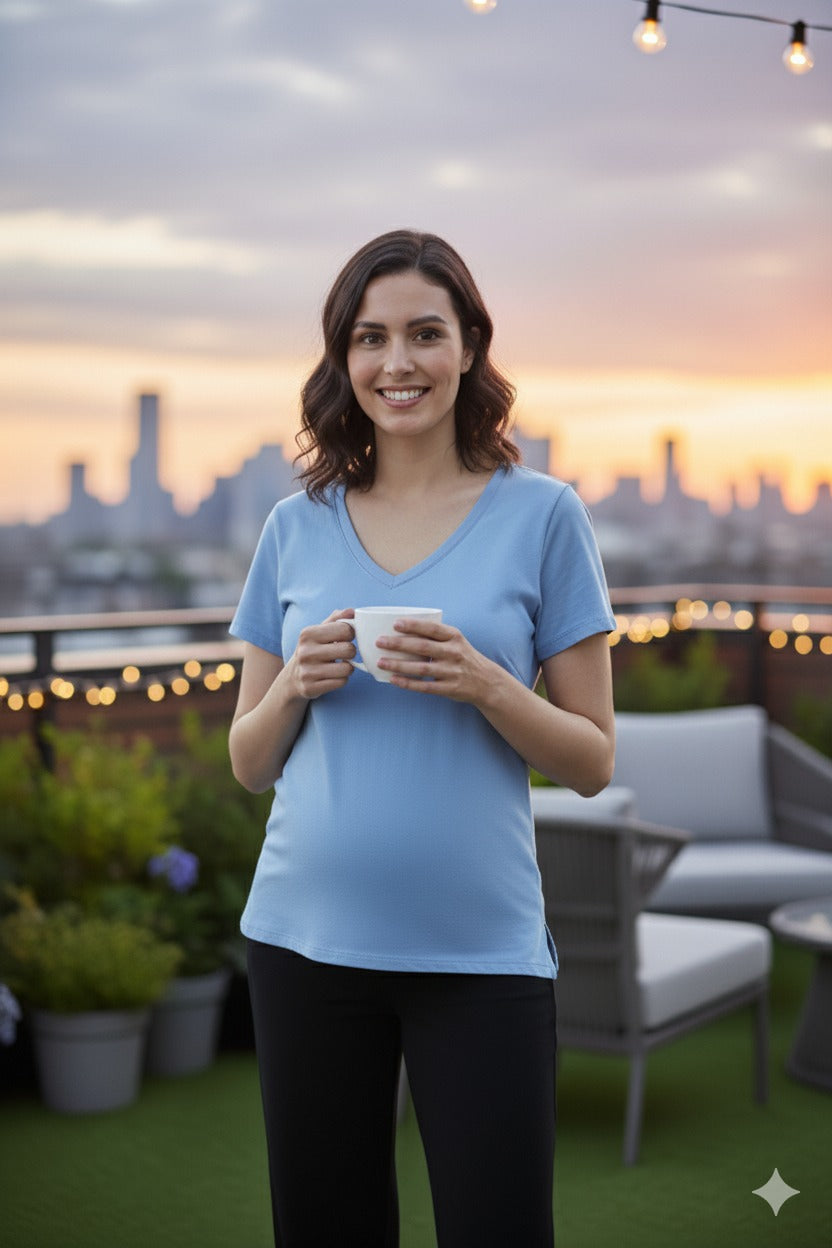 Summer Blue V-Neck Top