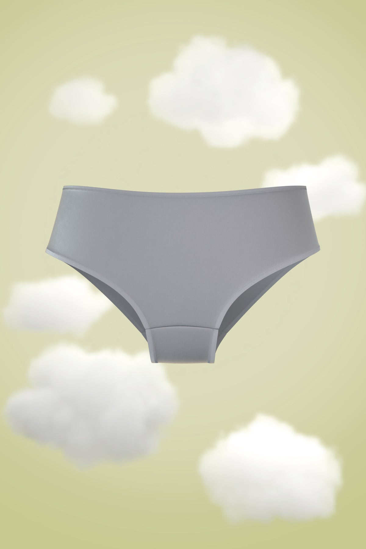 Supima Brief Nessies in soft gray, featured on a cloud background.