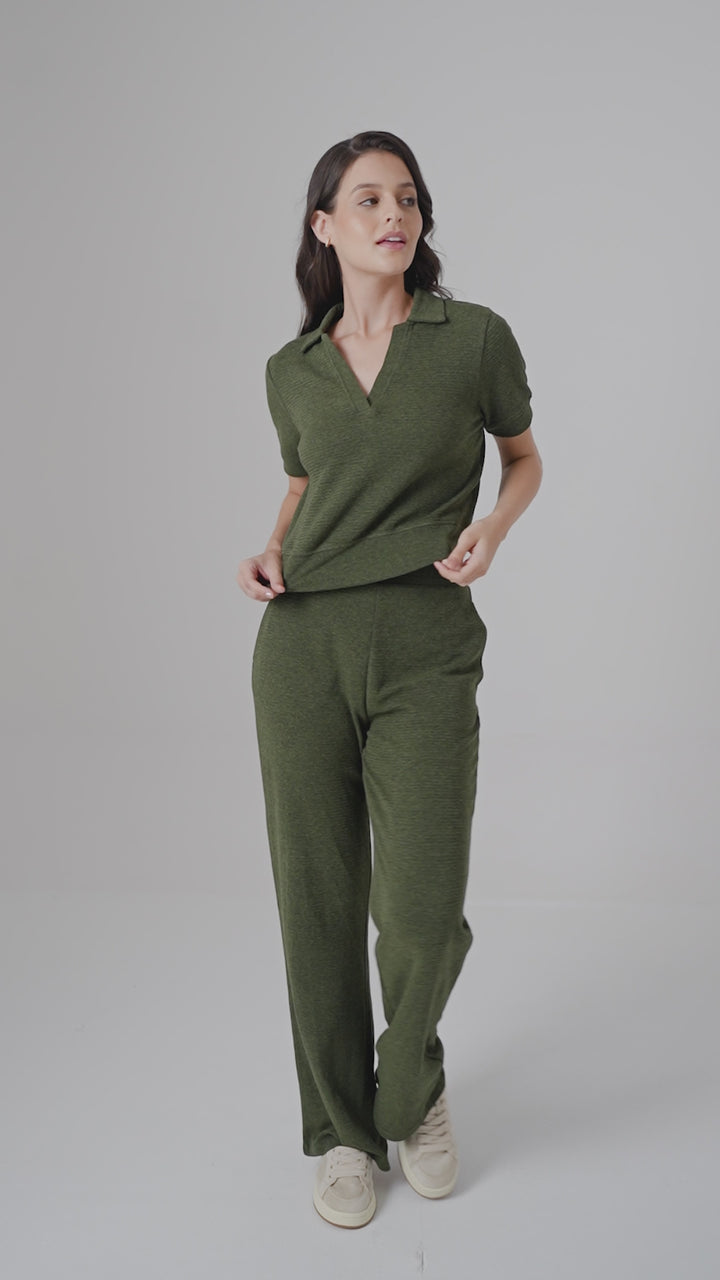 Olive Ottoman Rib Polo Top