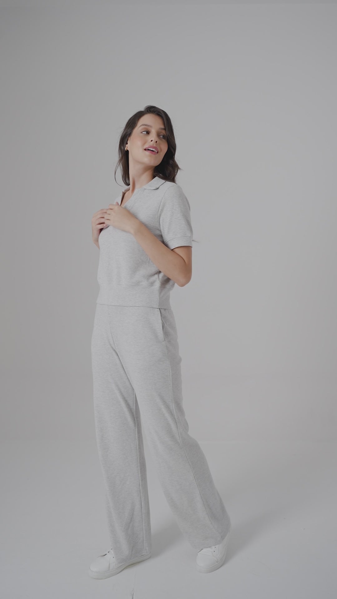 Grey Ottoman Rib Polo Top