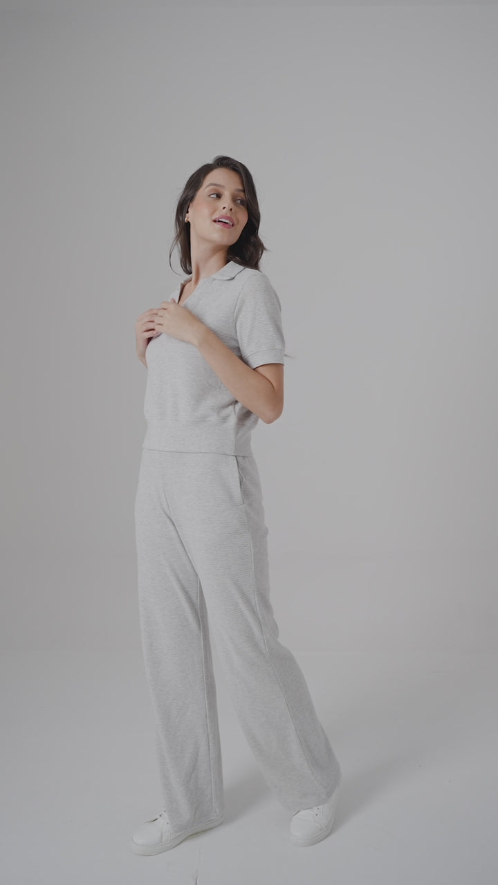 Grey Ottoman Rib Polo Top