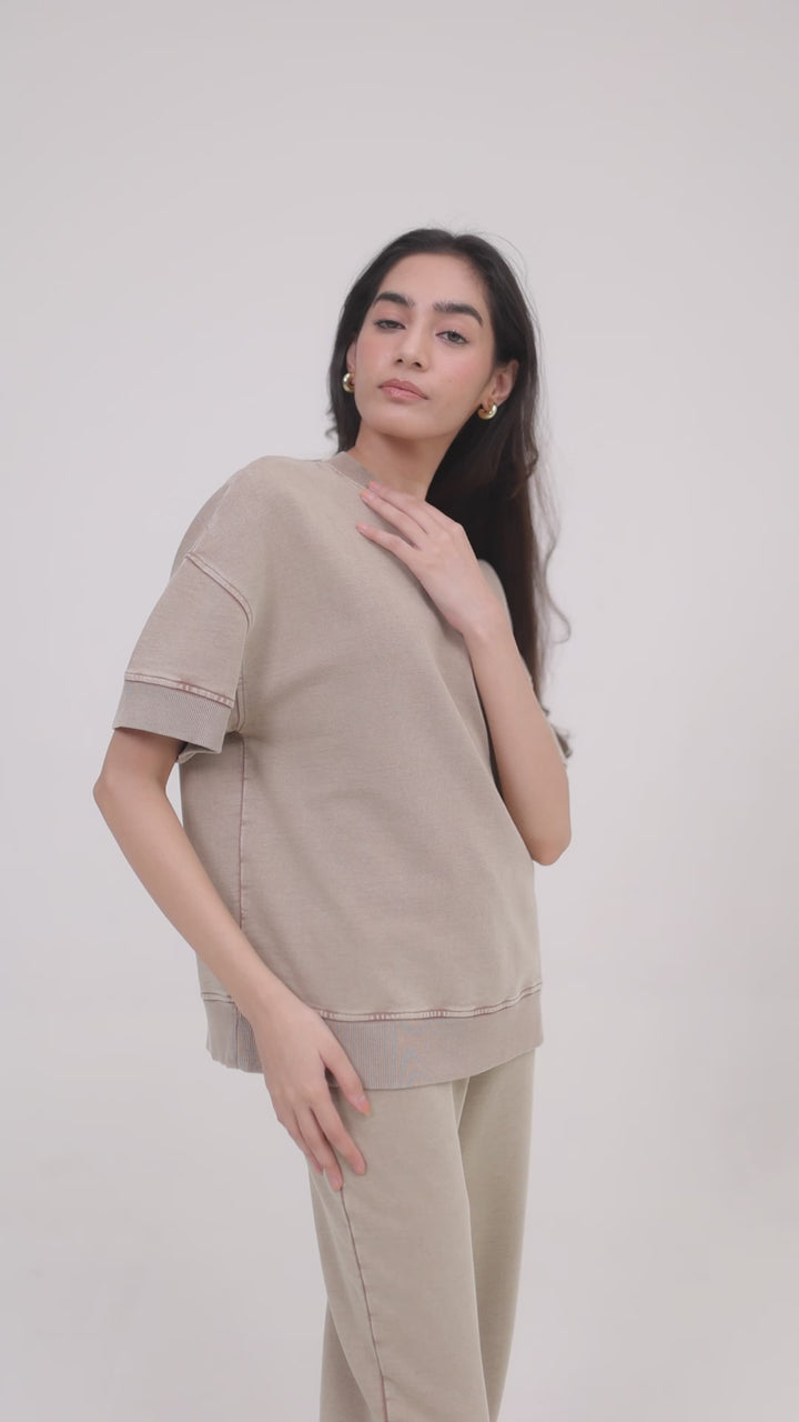 100% Cotton Terry Brown Acid Wash Set