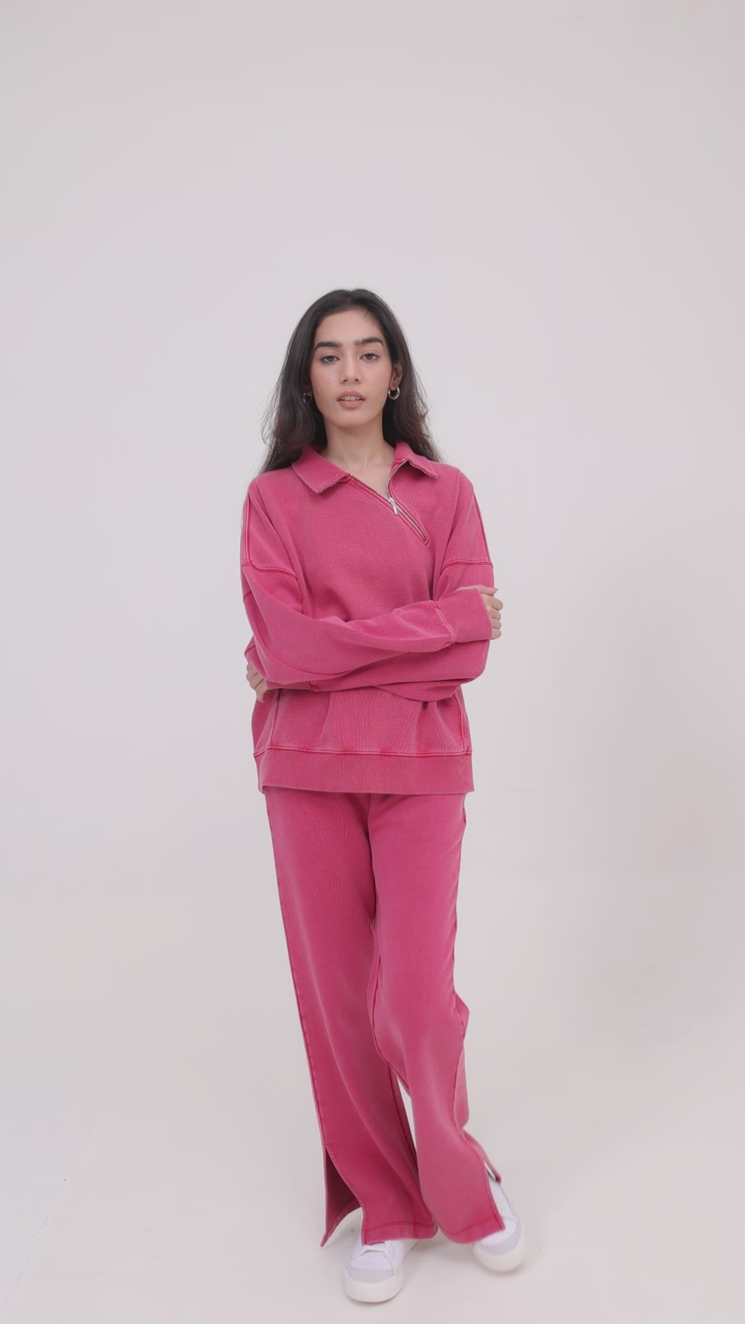 Red Cotton Terry Acid Wash Side Slit Pant