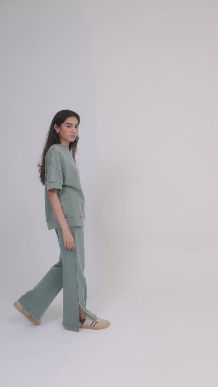 100% Cotton Terry Green Acid Wash Set