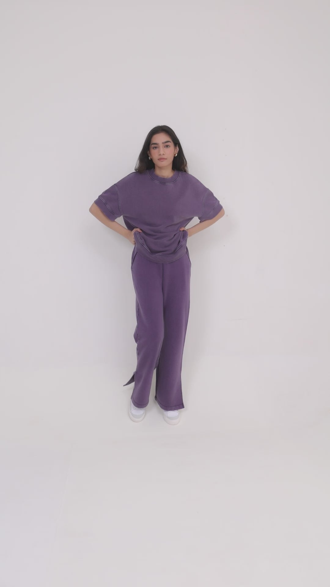 Plum Cotton Terry Acid Wash Side Slit Pant