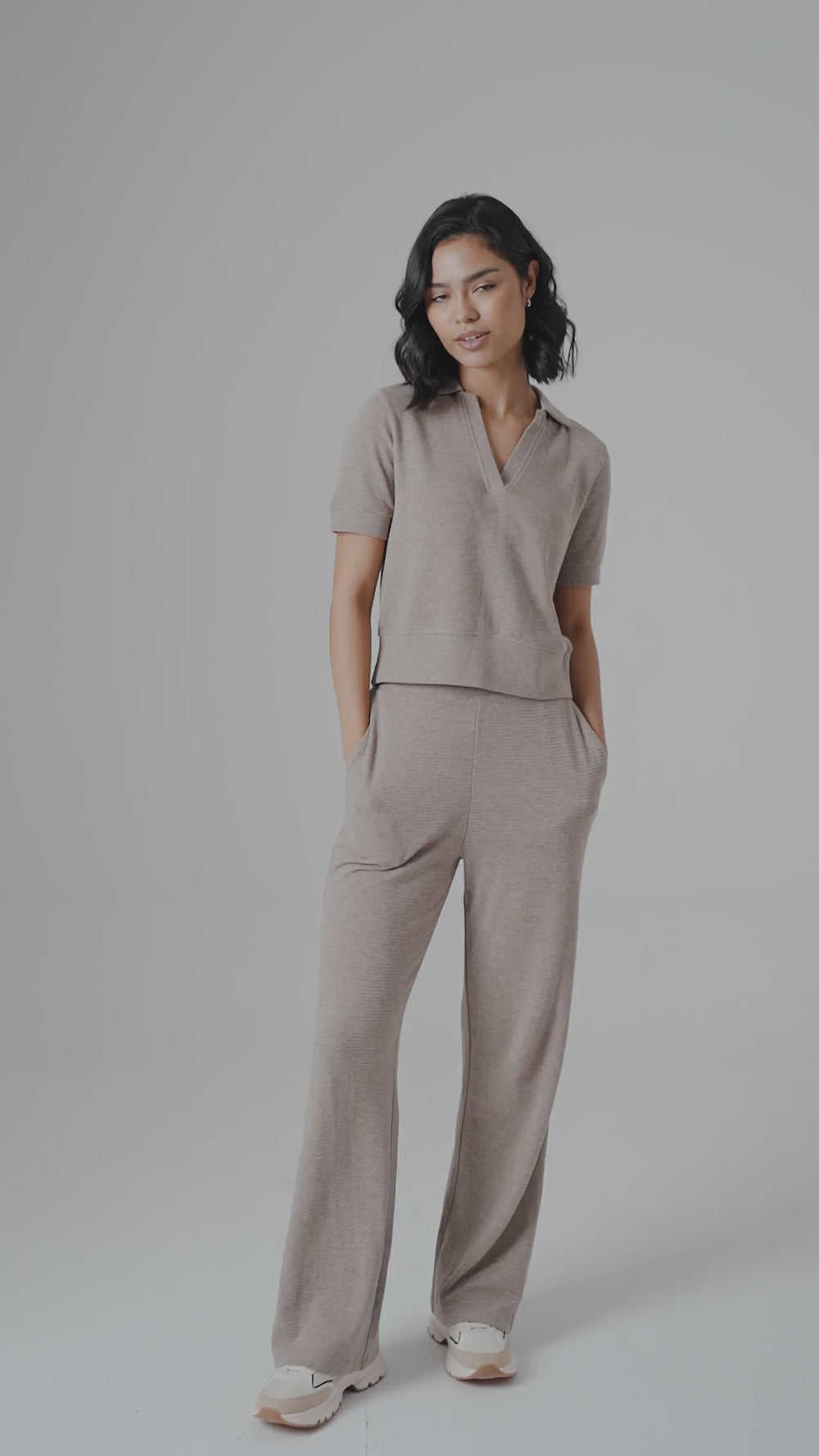 Beige Ottoman Rib Polo Set