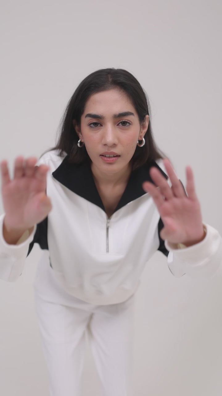 CloudFoma® OffWhite Colourblock Crop Set