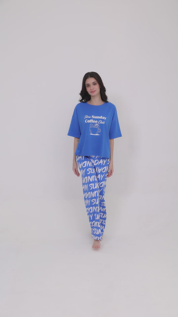 Slow Blue Sunday Cotton Pajama Set