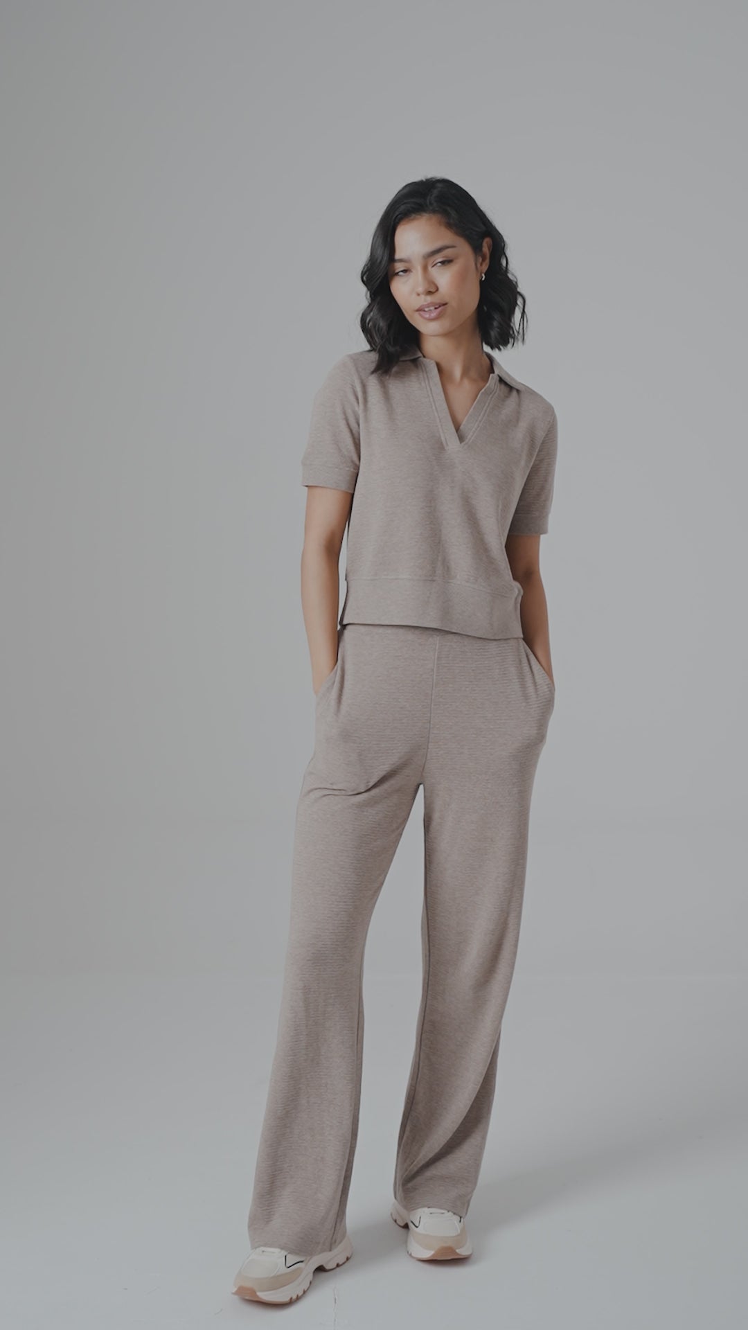 Beige Ottoman Rib Lounge Pants