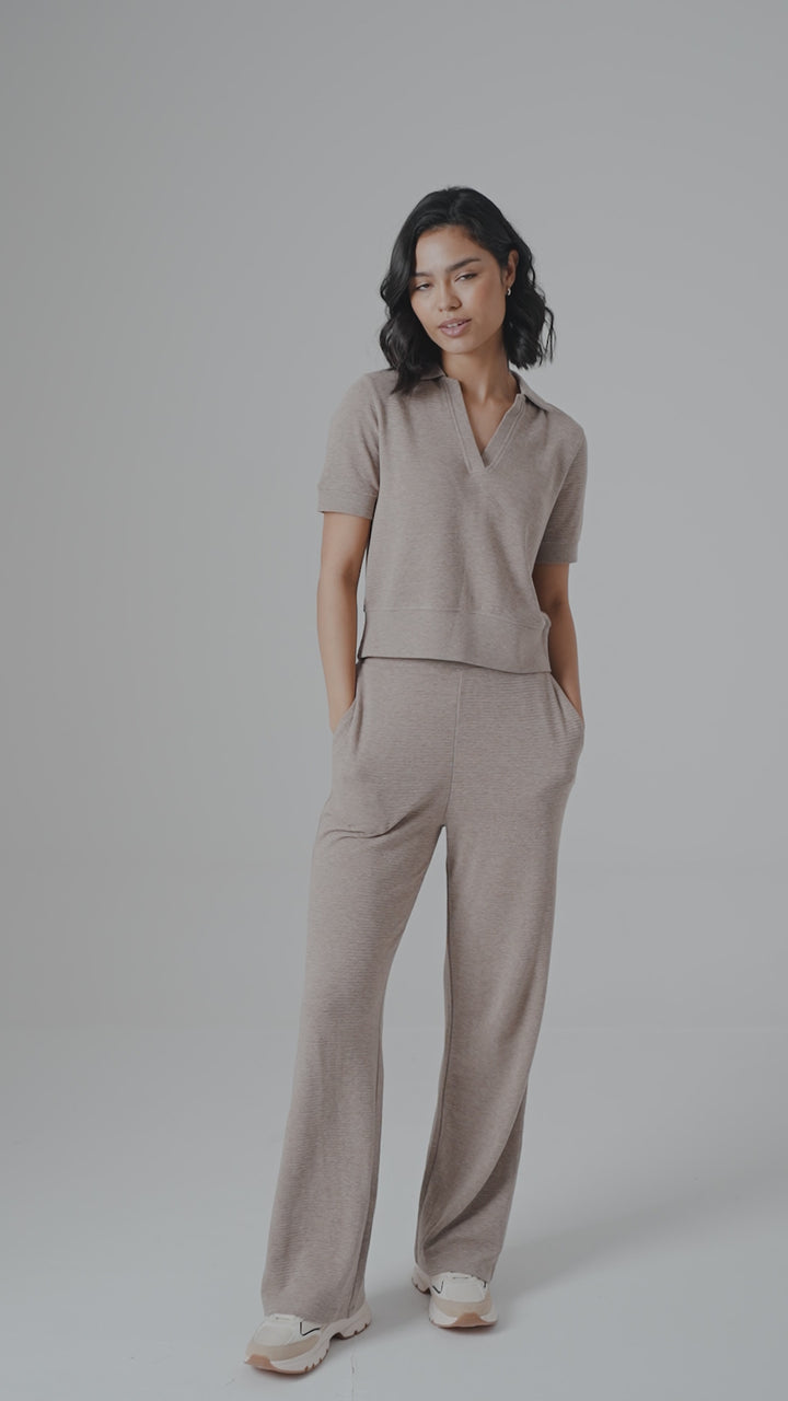 Beige Ottoman Rib Lounge Pants