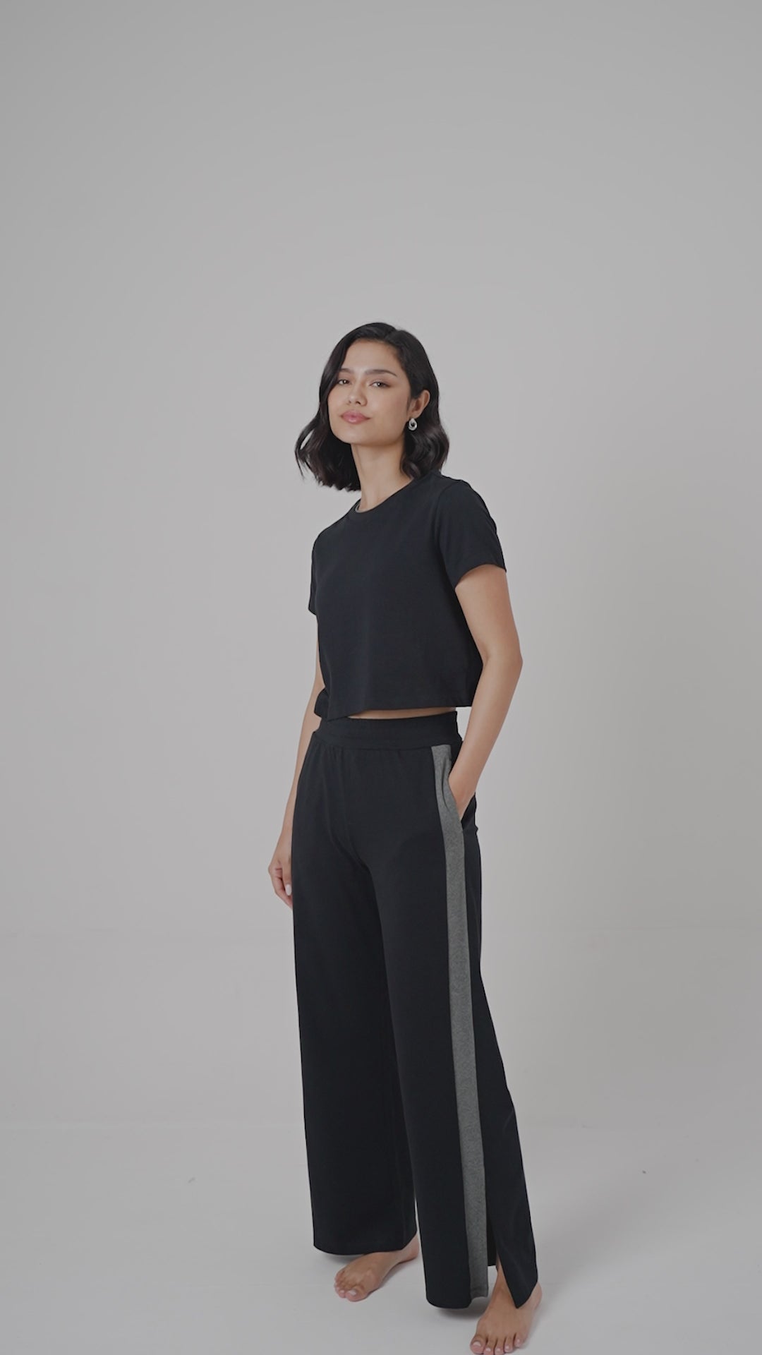 Black Soft Cotton Side Slit Flare Lounge Set