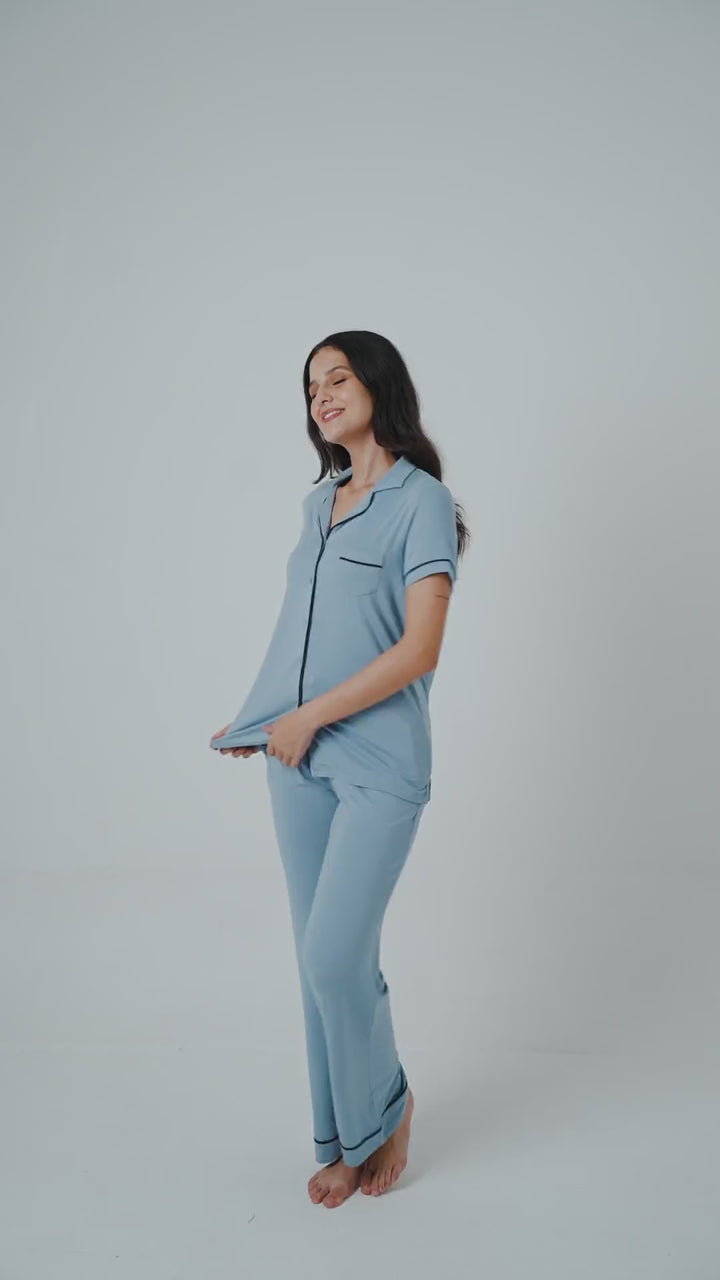 Classic Blue Flared Pajamas Set