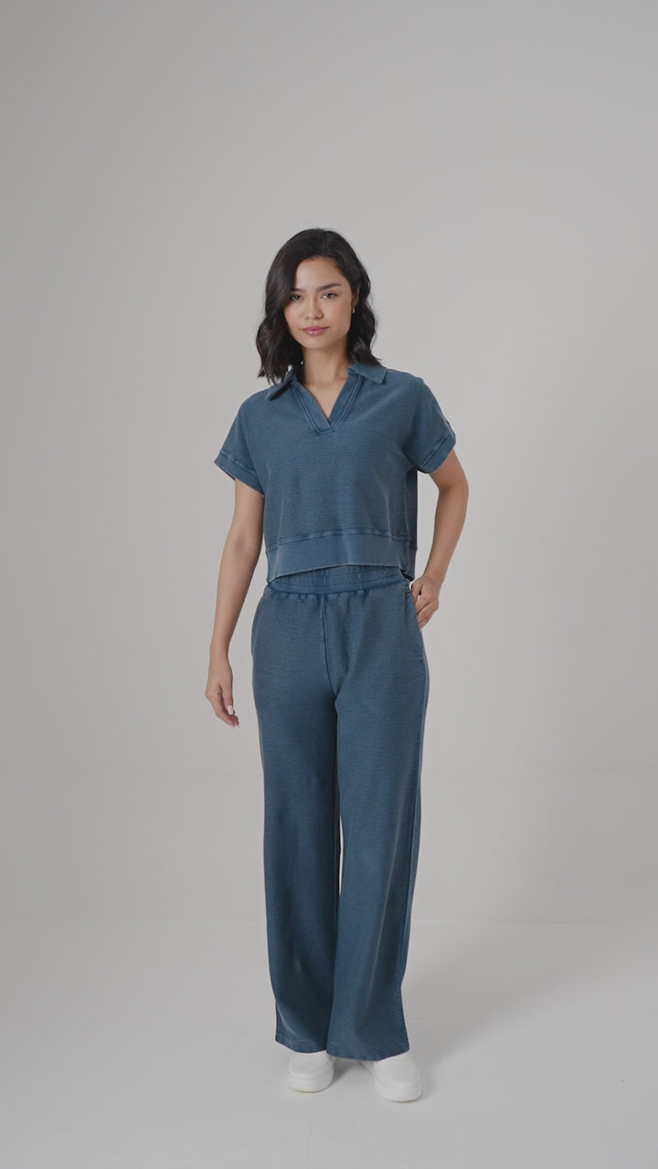 Blue Textured Terry Polo Set