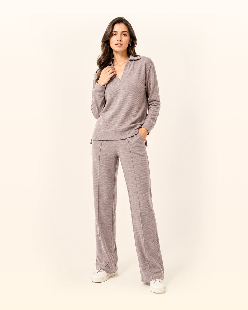 Beige Ottoman High-Rise Flared Pant