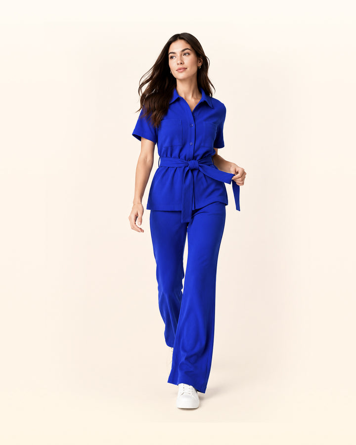 Luminous Blue Waffle High-Rise Wide-Leg Pant