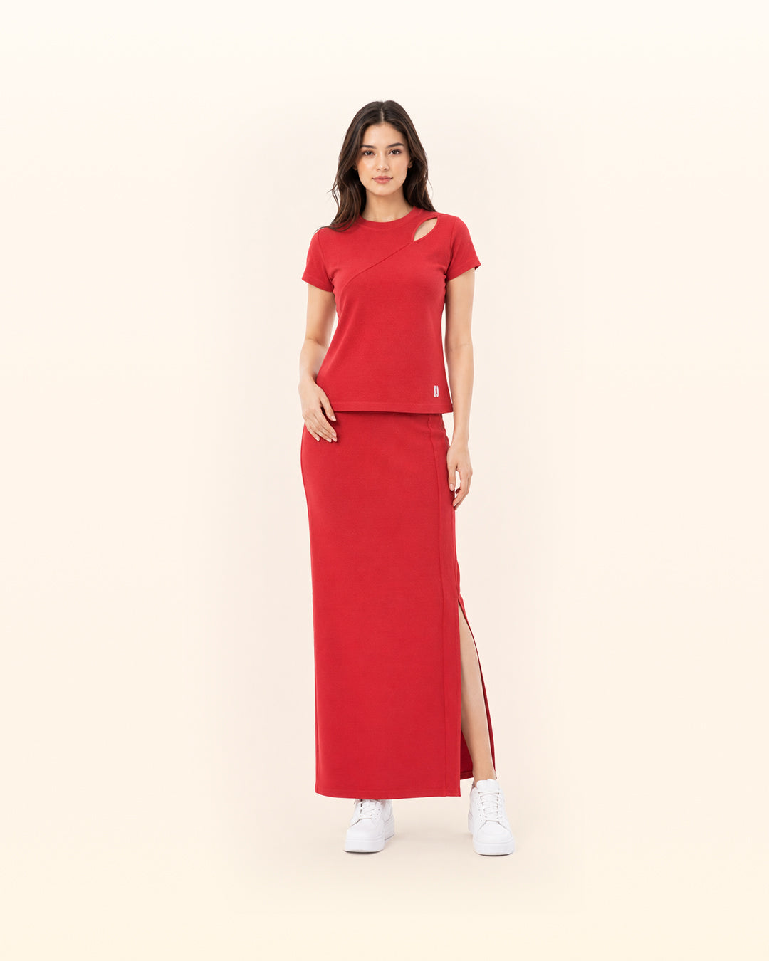 Crimson Terry Straight Skirt