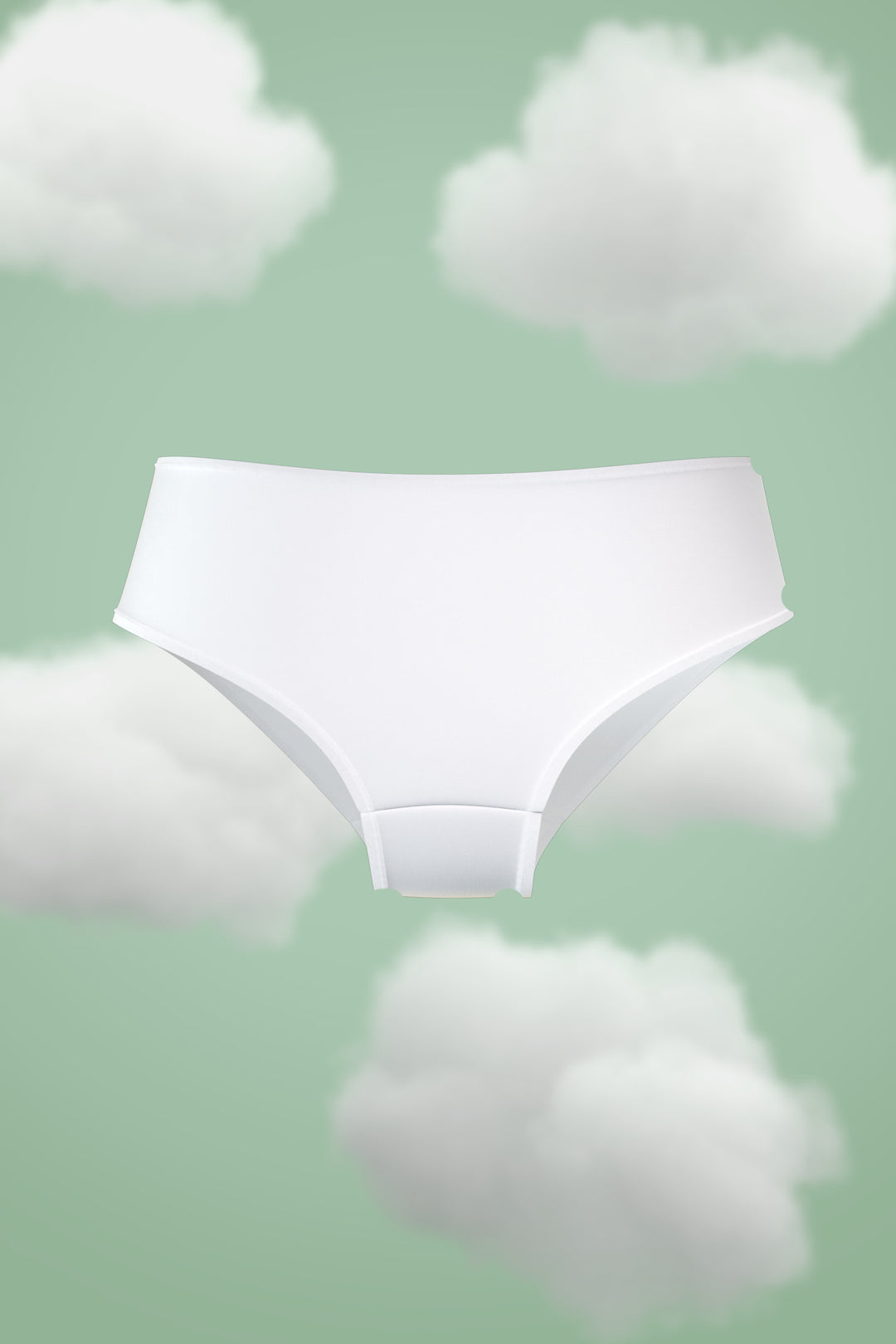Supima Brief Nessies in white against a pastel cloud background.