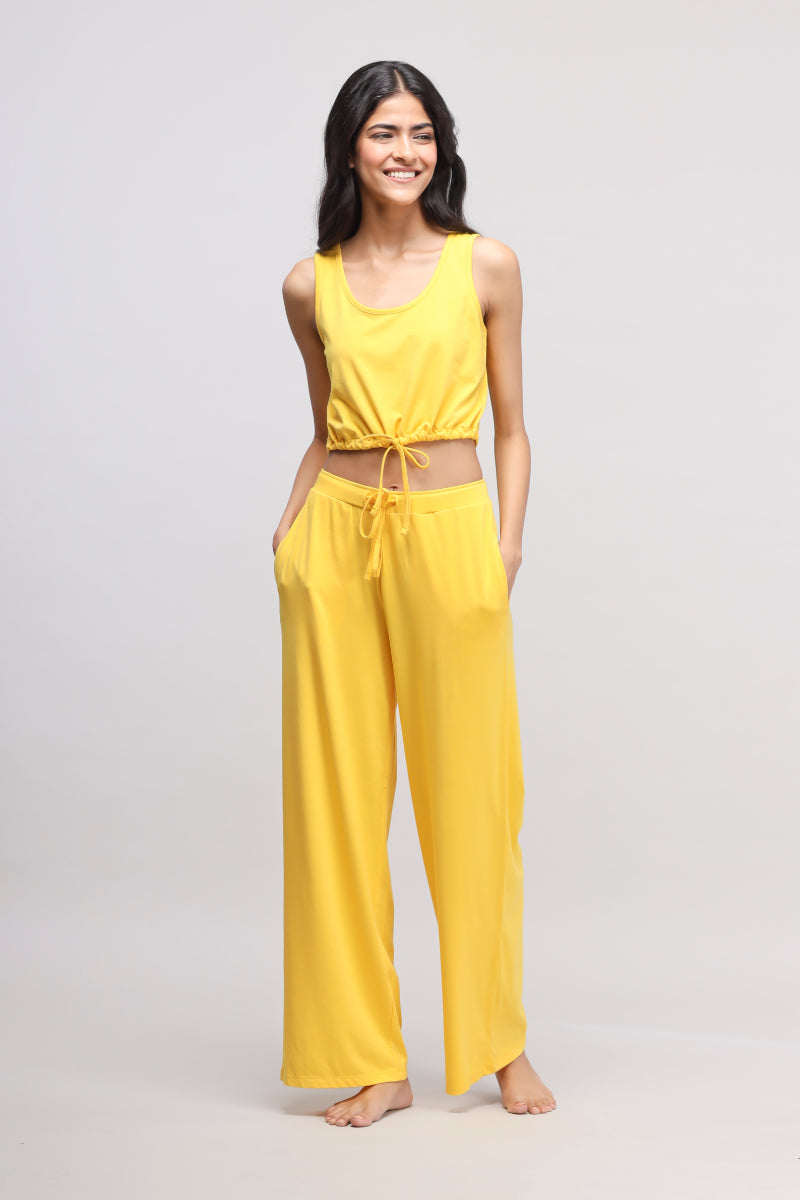 Sunny Lime Flared Supima Pajamas in vibrant yellow, perfect for relaxation.
