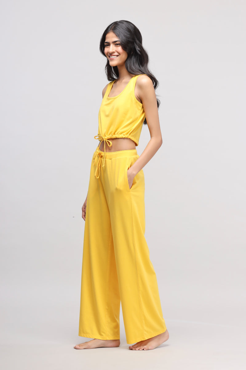 Sunny Lime Flared Supima® Pajamas in vibrant yellow, perfect for relaxation.