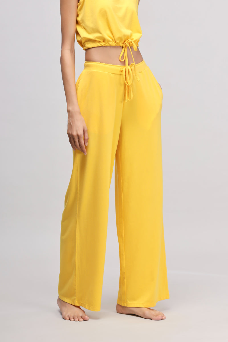 Sunny Lime Flared Supima® Pajamas in vibrant yellow, perfect for relaxation.