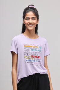 Equality Purple Top with vibrant graphic design and casual style.