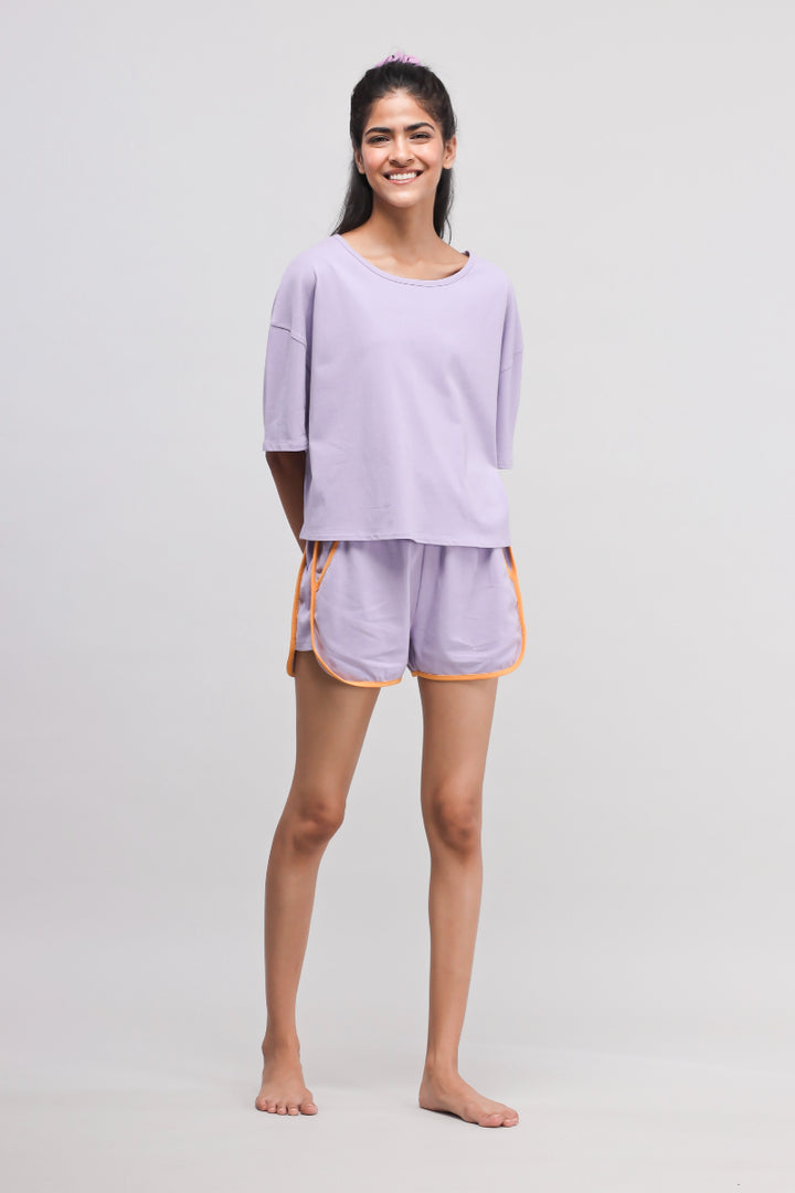 Boxy Purple Cotton Shorts