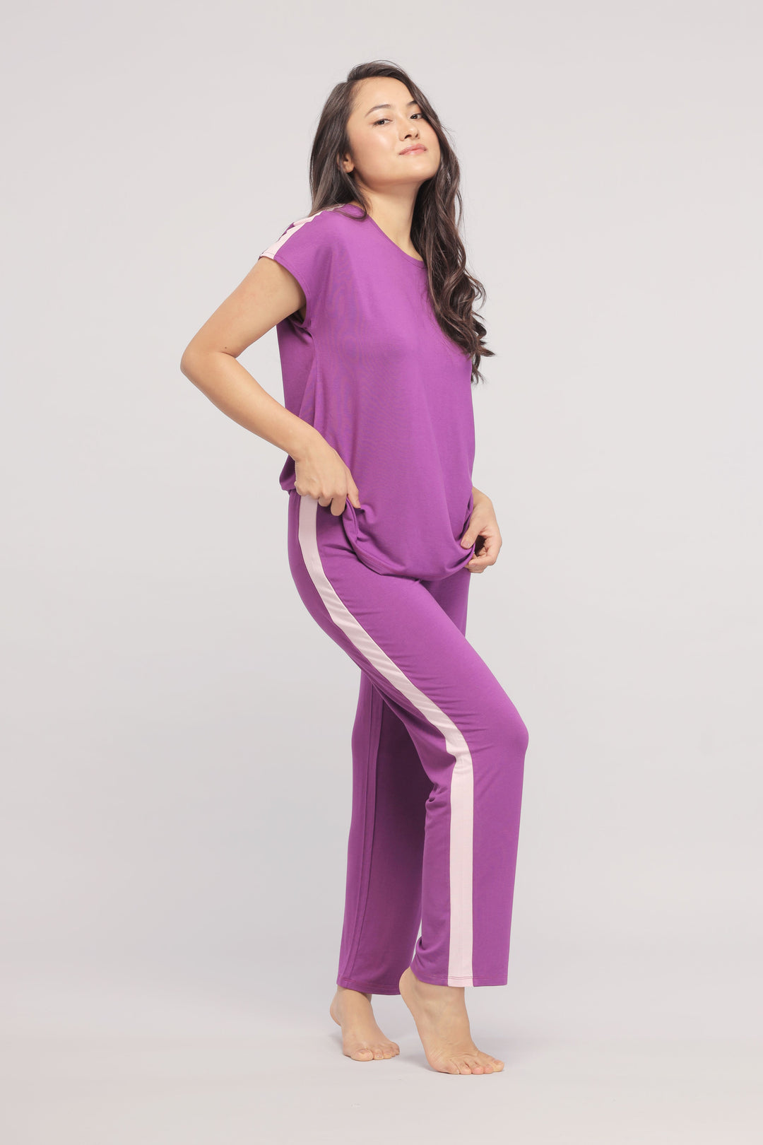 Royal Purple Lounge Set With Pink Stripe